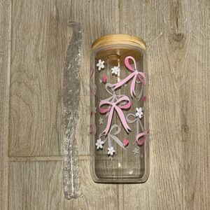Glass Jar with Pink and White Floral Design
